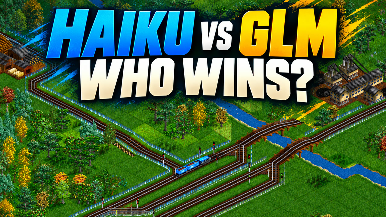 Published episode cover: Haiku 5.5 vs GLM 5.3 Flash in OpenTTD: one plays cautiously, the other builds fast.